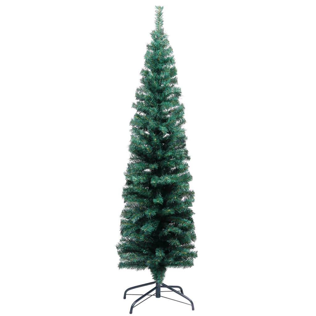 vidaXL Úzky osvetlený umelý vianočný stromček+stojan, zelený 150cm PVC