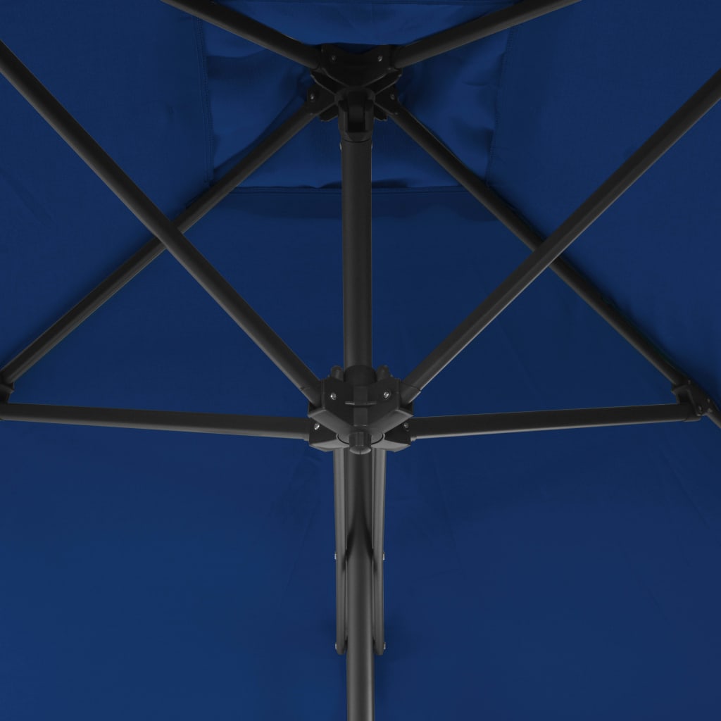 vidaXL Vonkajší slnečník s oceľovou tyčou, modrý 250x250x230 cm