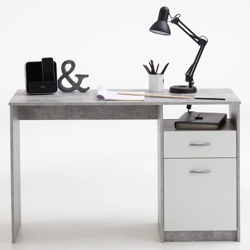 FMD Stôl s 1 zásuvkou betónovo-biely 123x50x76,5 cm