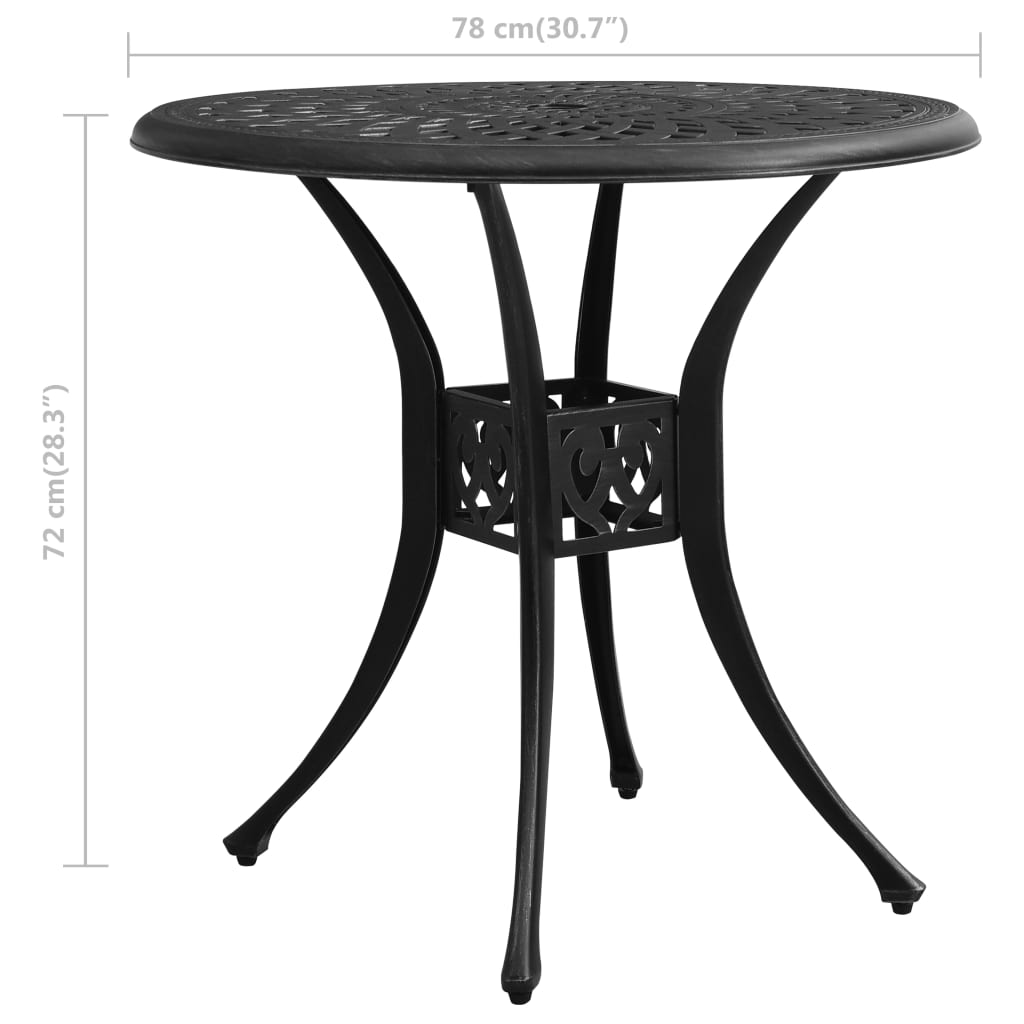 vidaXL Záhradný stôl čierny 78x78x72 cm liaty hliník
