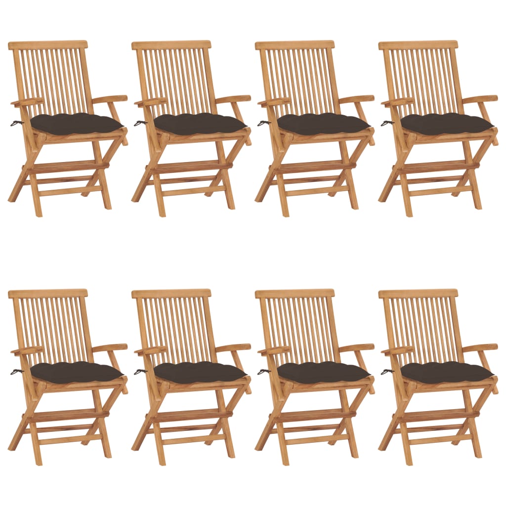 vidaXL Záhradné stoličky so sivohnedými podložkami 8 ks tíkový masív