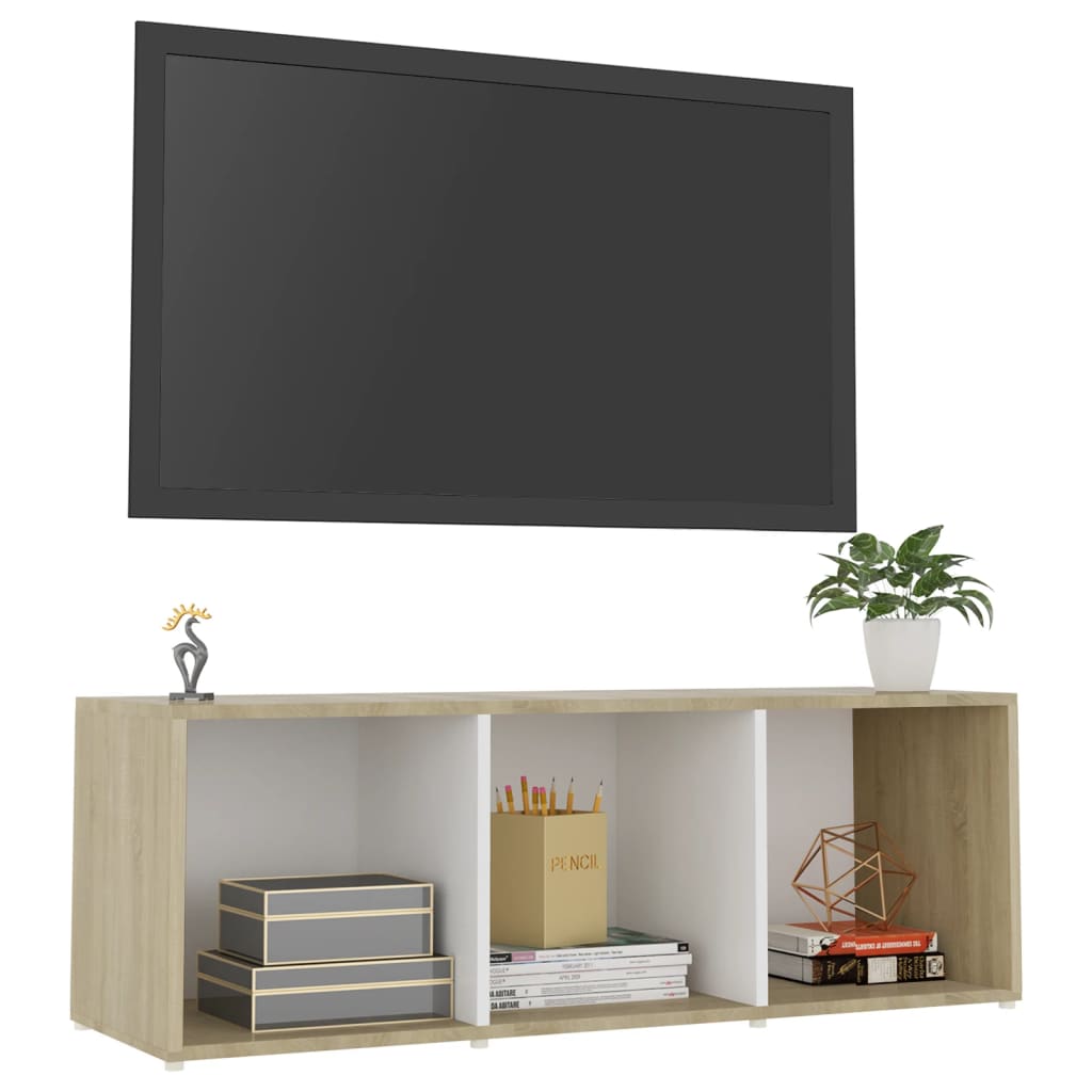 vidaXL TV skrinka, biela a dub sonoma 107x35x37 cm, kompozitné drevo