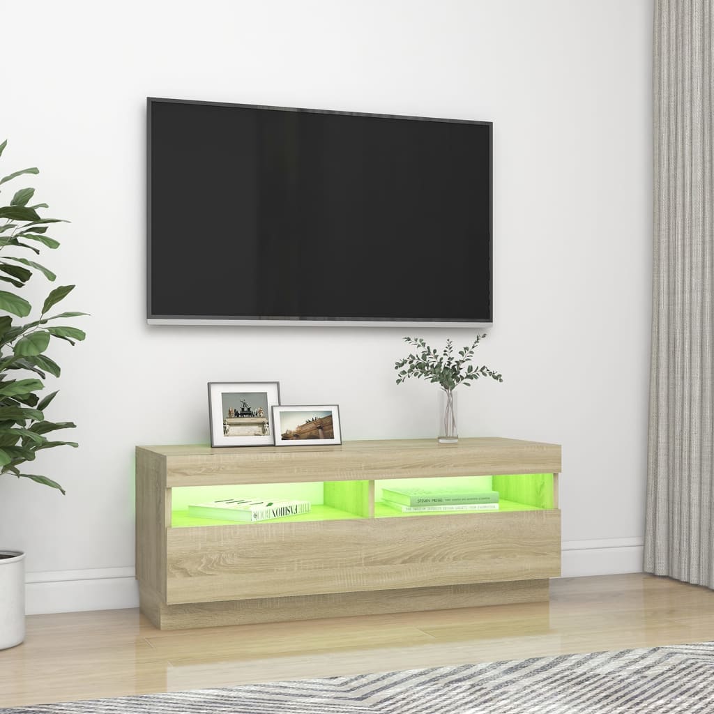 vidaXL TV skrinka s LED svetlami dub sonoma 100x35x40 cm