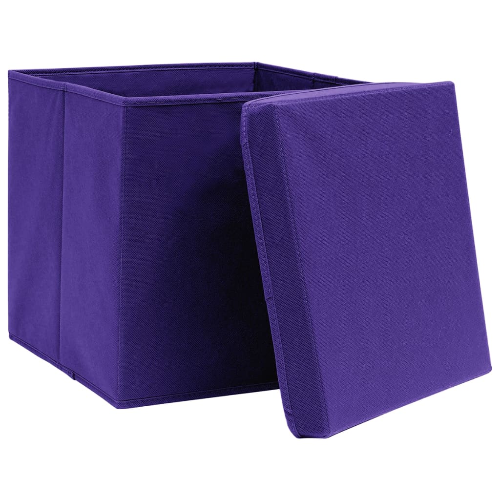 vidaXL Úložné boxy s vekom 10 ks, 28x28x28 cm, fialové