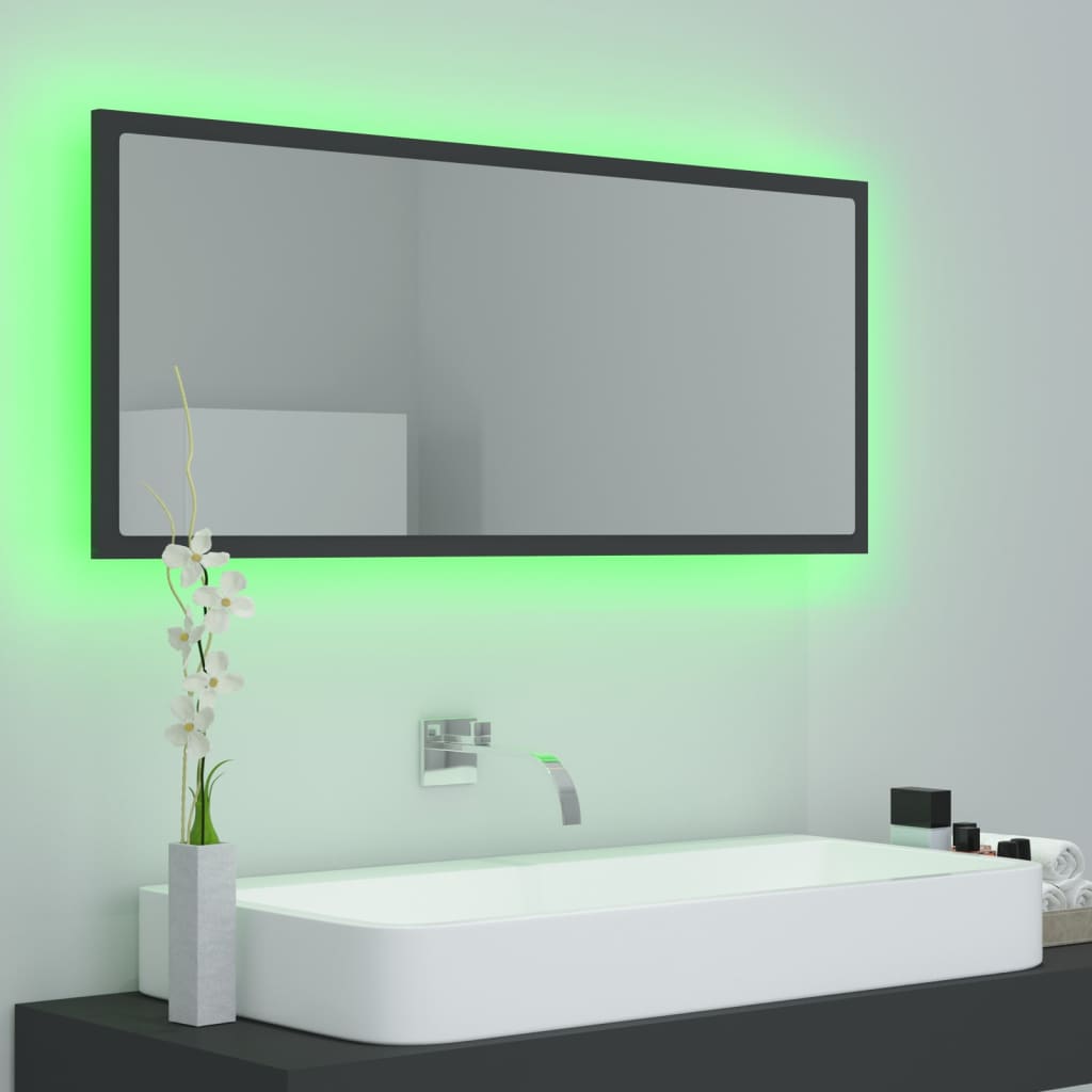 vidaXL Kúpeľňové LED zrkadlo sivé 100x8,5x37 cm akryl