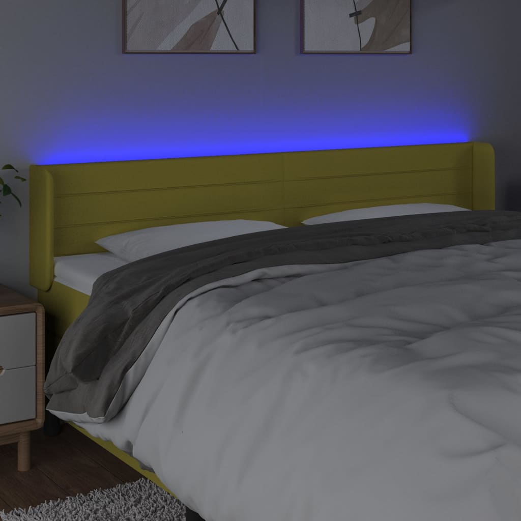 vidaXL Čelo postele s LED zelené 203x16x78/88 cm látka
