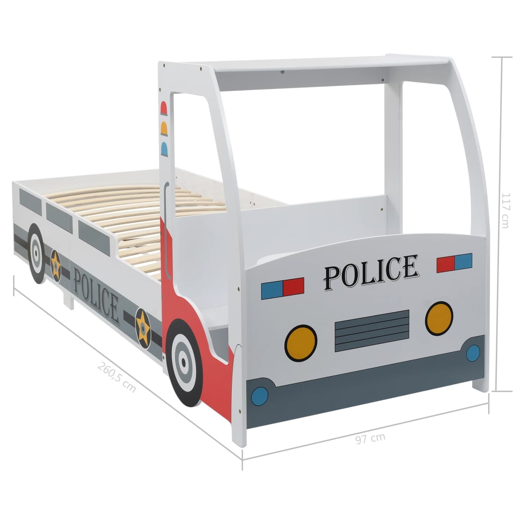 vidaXL Detská posteľ v tvare policajného auta s matracom 90x200cm 7zón