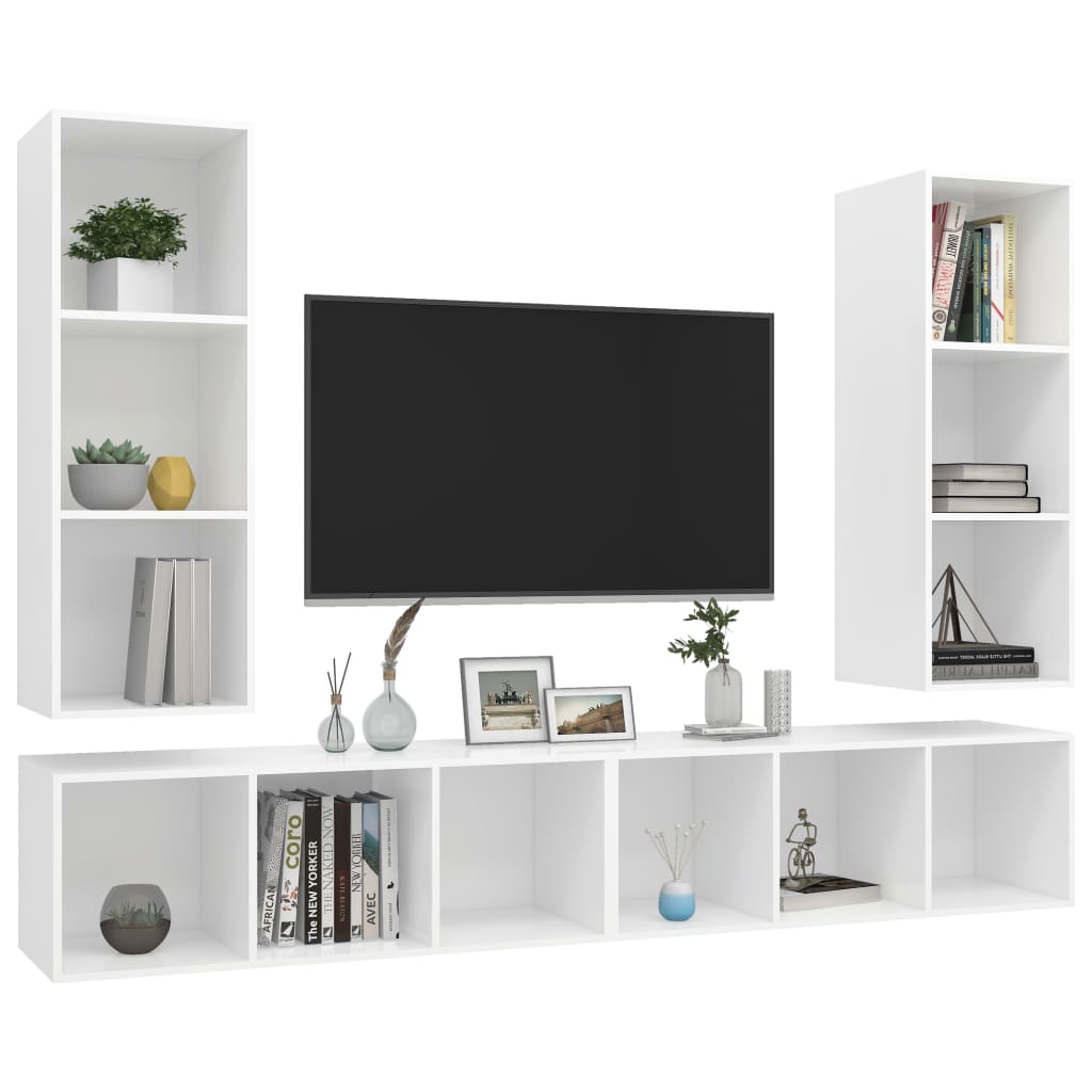 vidaXL Nástenné TV skrinky 4 ks biele drevotrieska