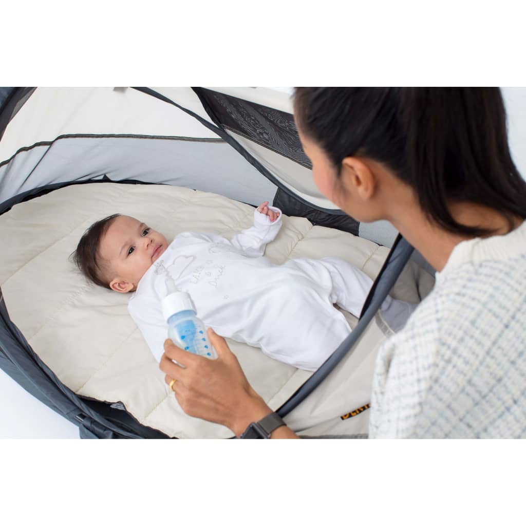 DERYAN Skladacia cestovná postieľka Baby Luxe so sieťou proti komárom krémová