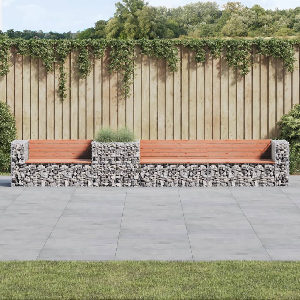 vidaXL Záhradná lavička s gabiónovým košom masívne drevo douglas