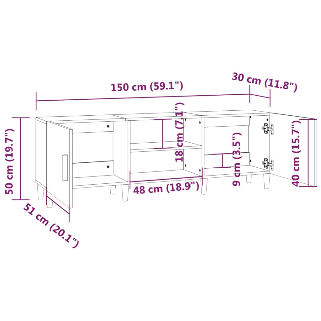 vidaXL TV stolík biely 150x30x50 cm spracované drevo