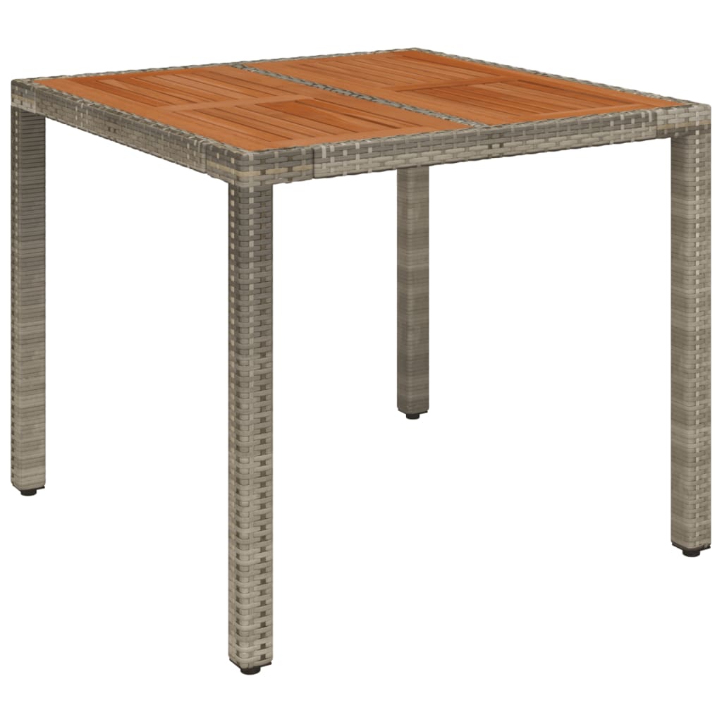 vidaXL Záhradný stôl s drevenou doskou sivý 90x90x75 cm polyratan