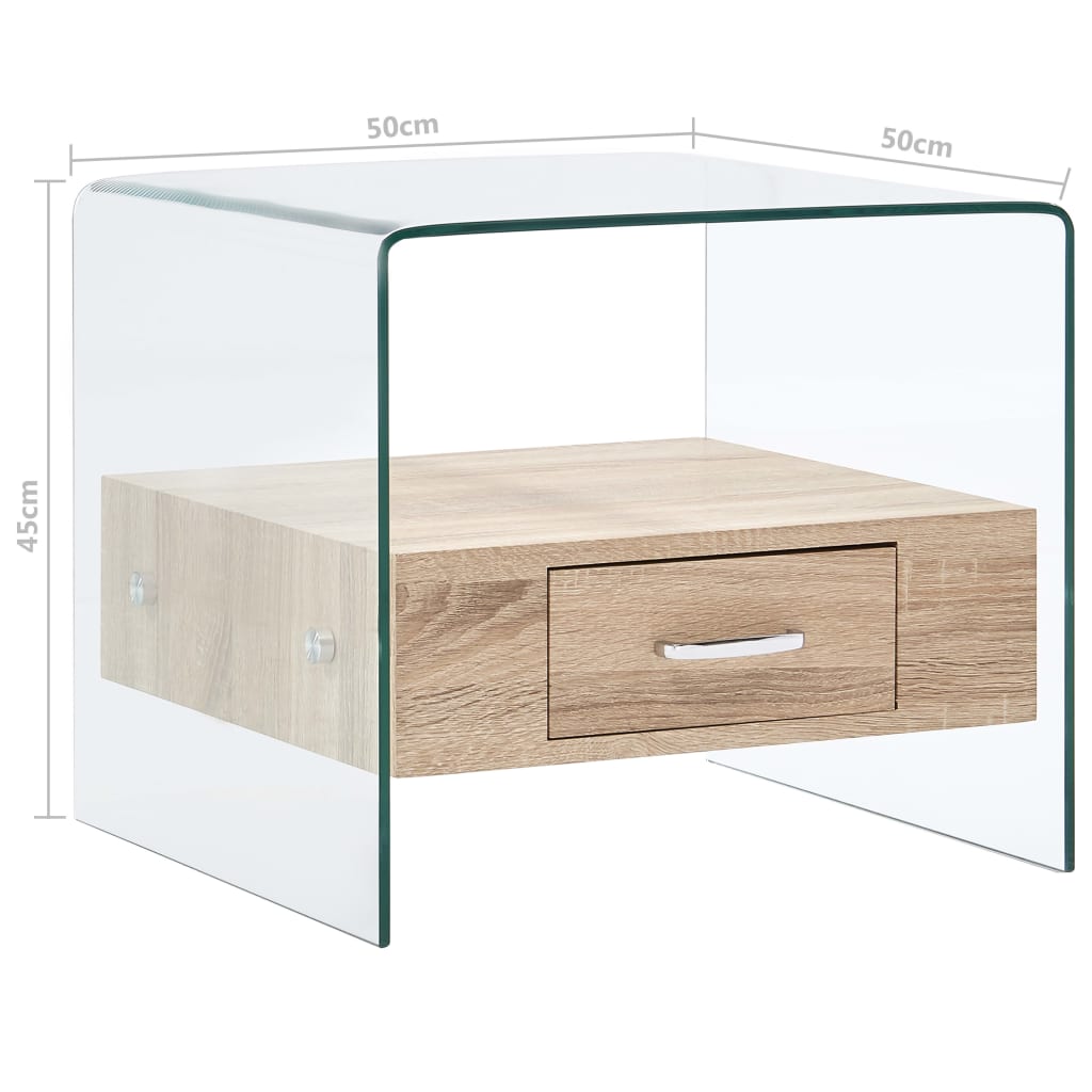 vidaXL Konferenčný stolík so zásuvkou 50x50x45 cm, tvrdené sklo