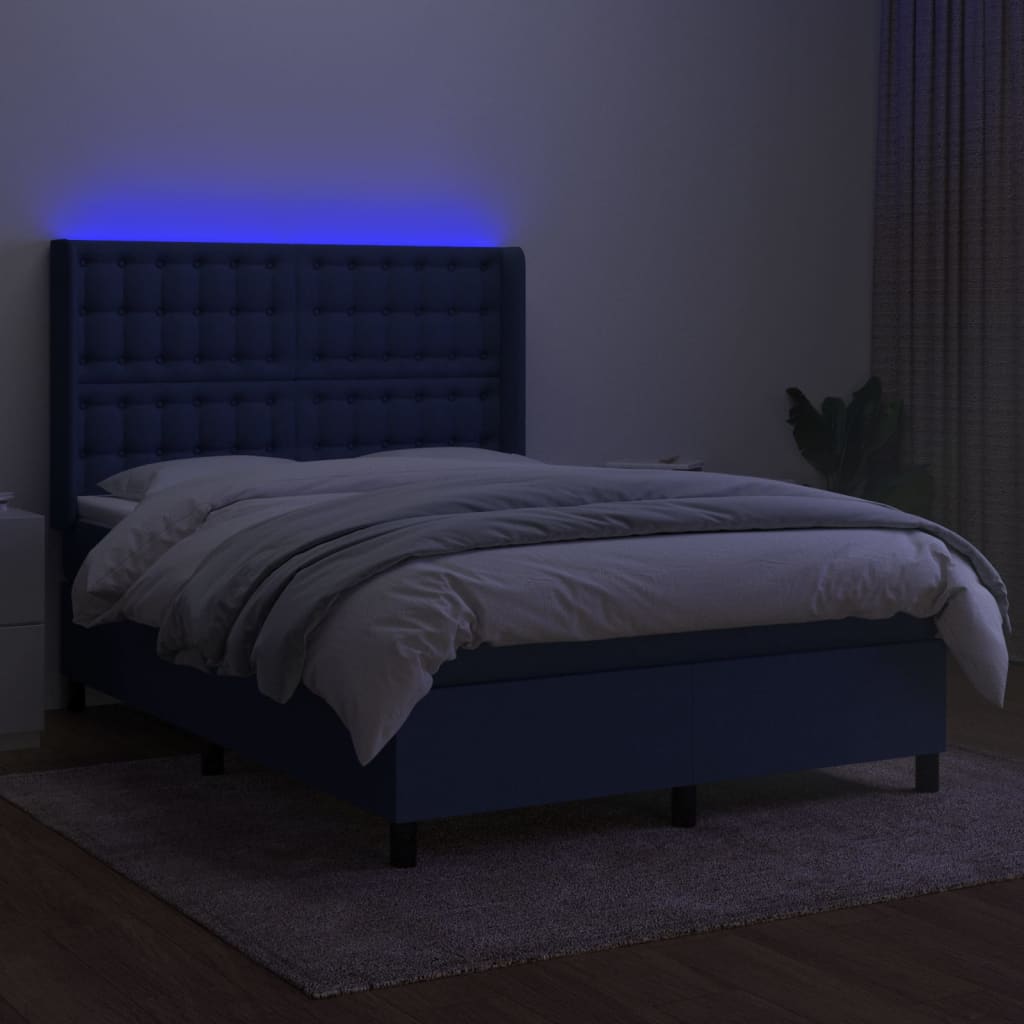 vidaXL Posteľ boxsping s matracom a LED modrá 140x190 cm látka