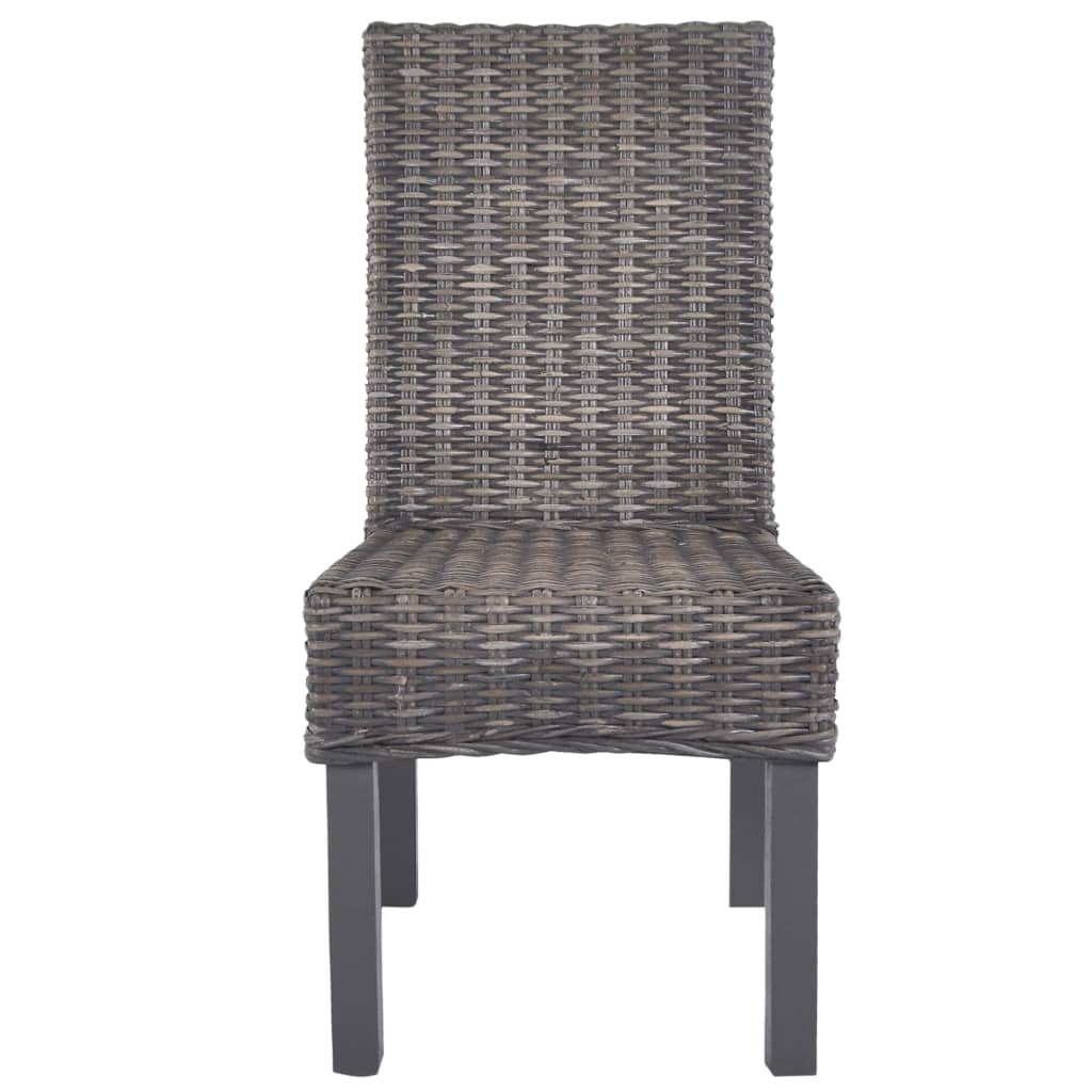 vidaXL Jedálenské stoličky 4 ks, hnedé, kubu ratan a mangové drevo