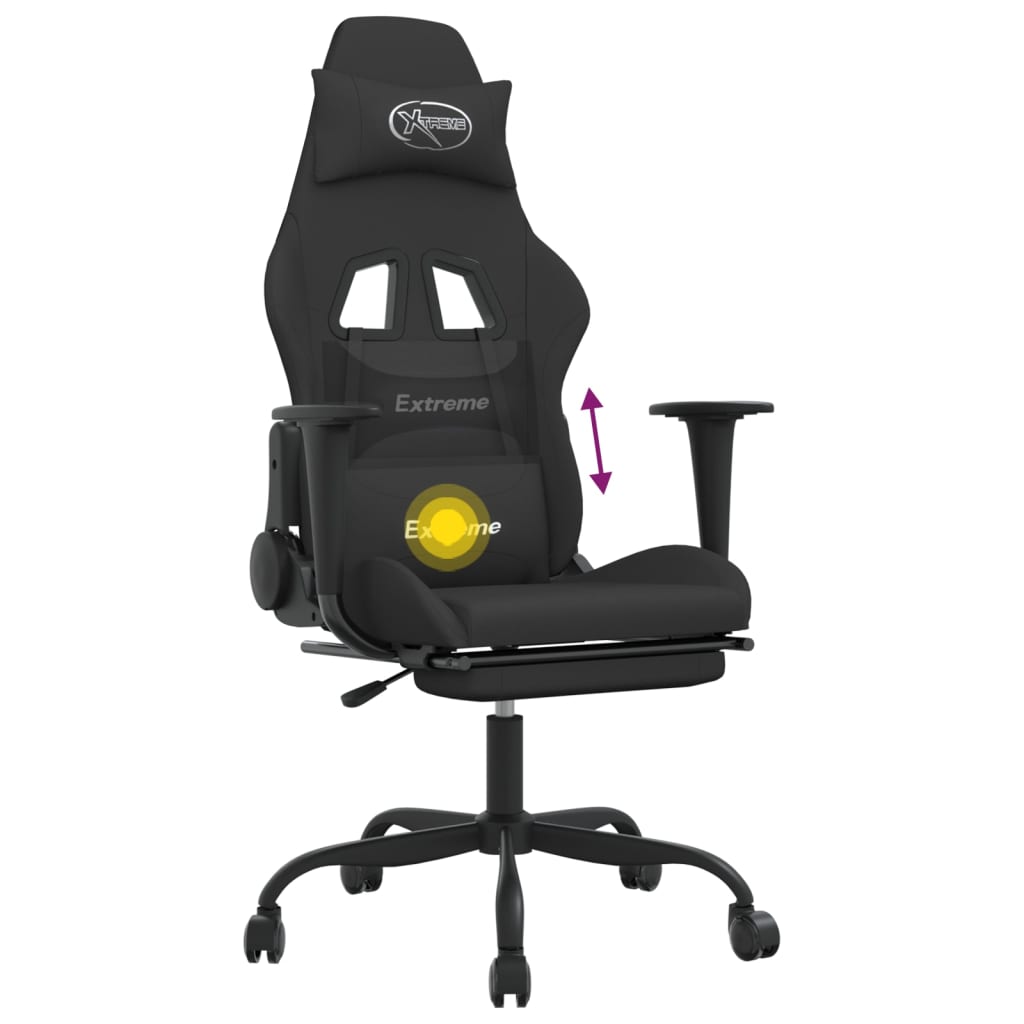vidaXL Herná masážna stolička s podnožkou čierna látková