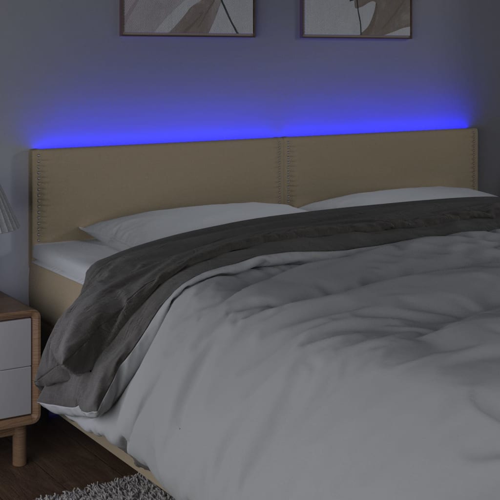 vidaXL Čelo postele s LED krémové 200x5x78/88 cm látka