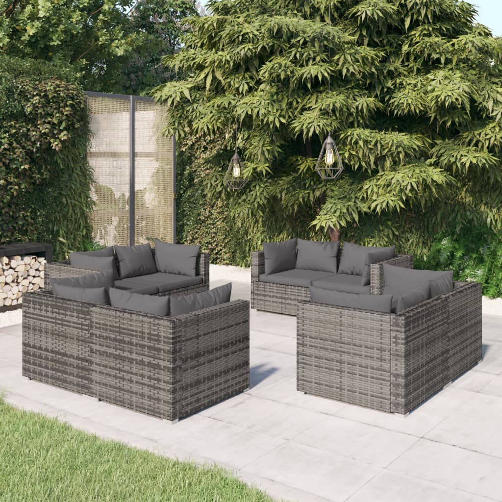 vidaXL 8-dielna záhradná sedacia súprava s podložkami polyratan sivá