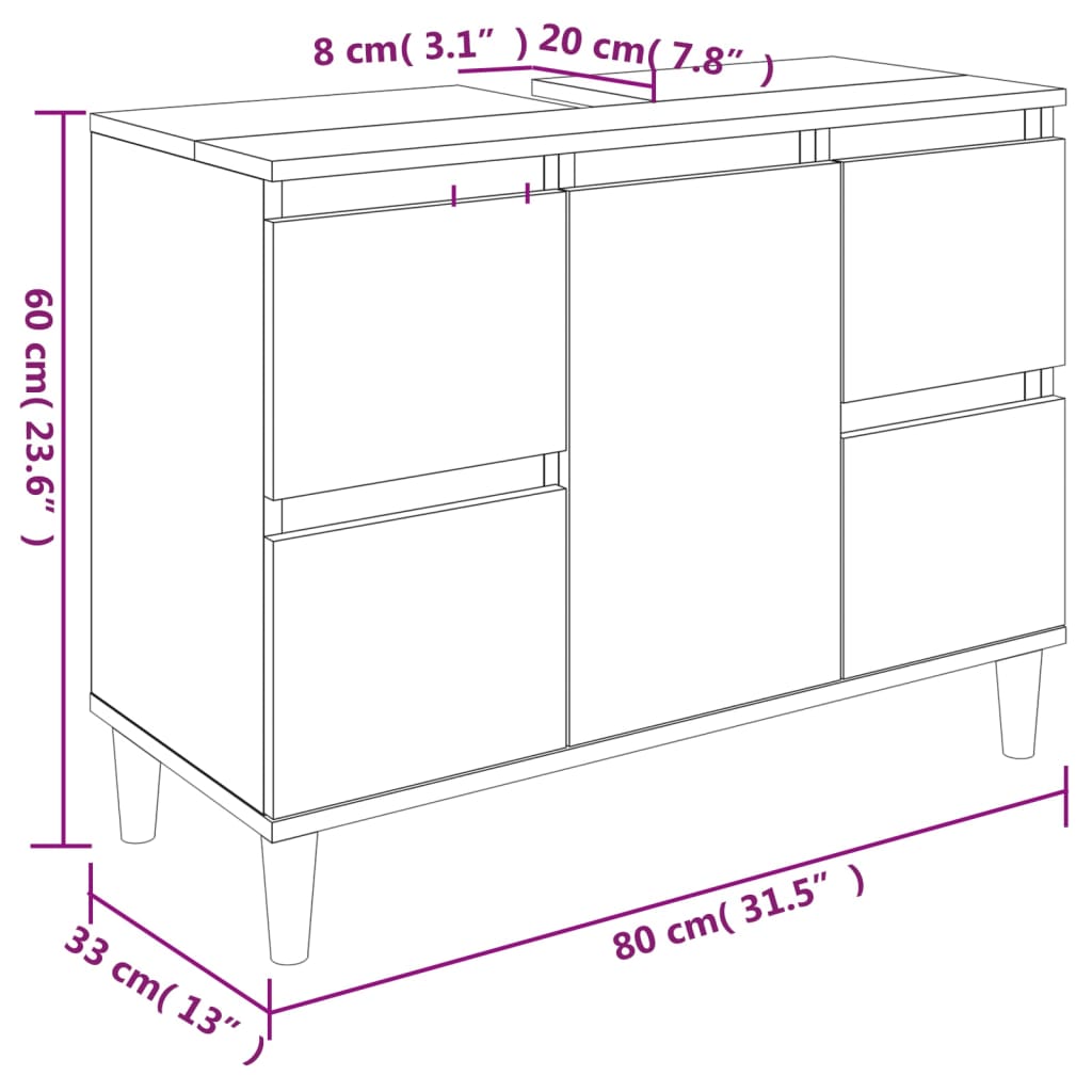vidaXL Umývadlová skrinka lesklá biela 80x33x60 cm kompozitné drevo