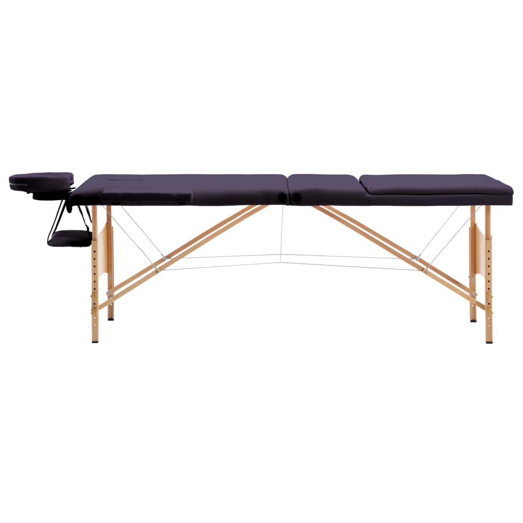 vidaXL Skladací masážny stôl, 3 zóny, drevo, fialový