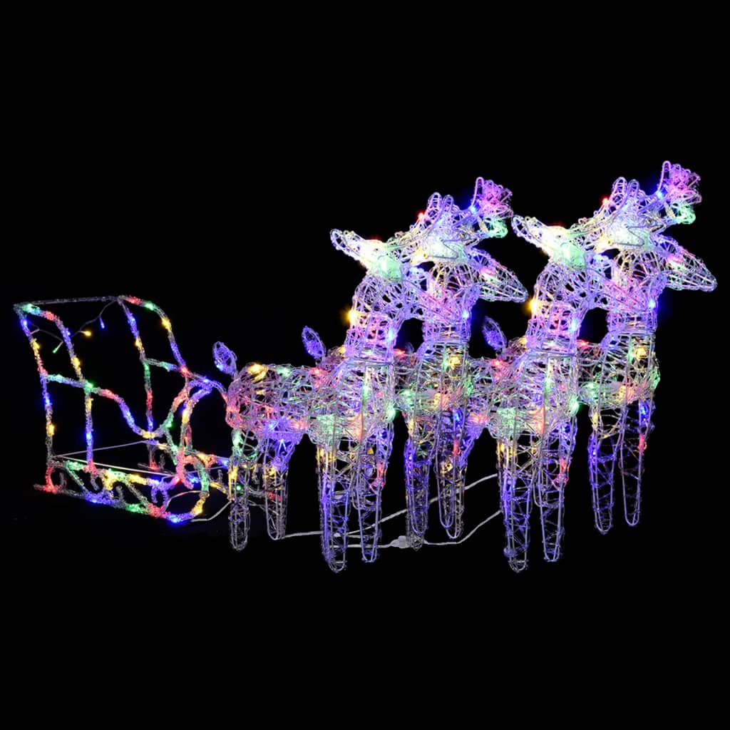 vidaXL Vianočná dekorácia so sobmi a saňami 240 LED akryl