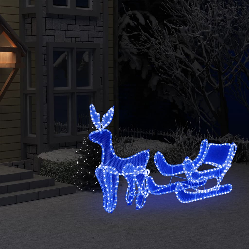 vidaXL Vianočná svetelná dekorácia, sob a sane so sieťkou 432 LED