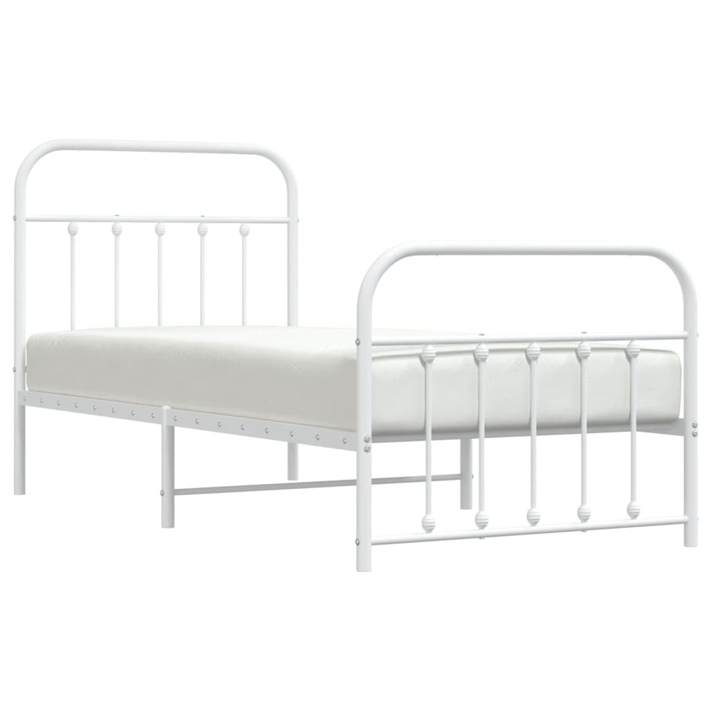 vidaXL Kovový rám postele s čelom a podnožkou biely 90x190 cm