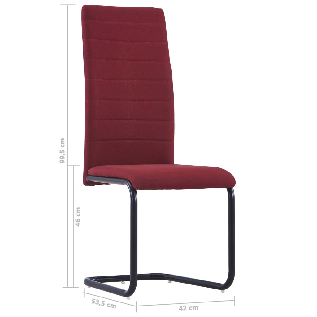vidaXL Jedálenské stoličky, perová kostra 6 ks, vínovo červené, látka