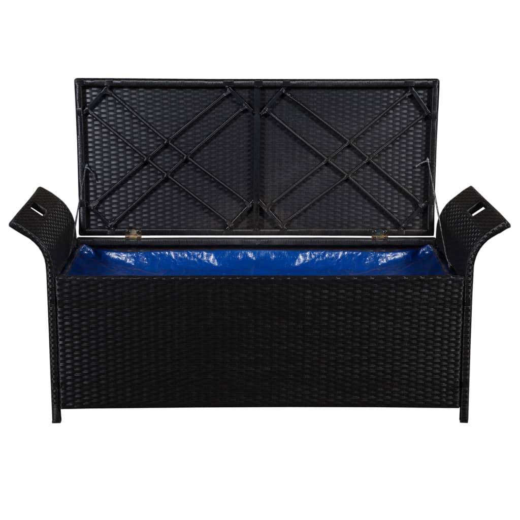 vidaXL Úložná lavica s podložkou 138 cm, polyratan, čierna