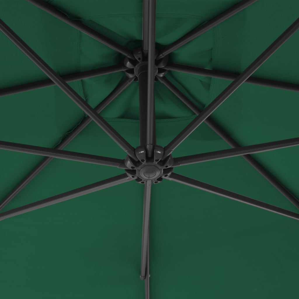 vidaXL Závesný slnečník s oceľovou tyčou 300 cm zelený