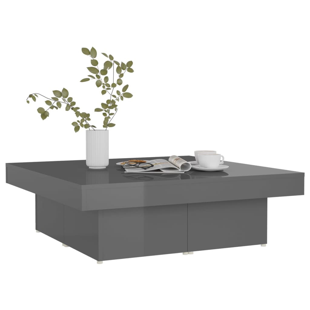 vidaXL Konferenčný stolík lesklý sivý 90x90x28 cm drevotrieska