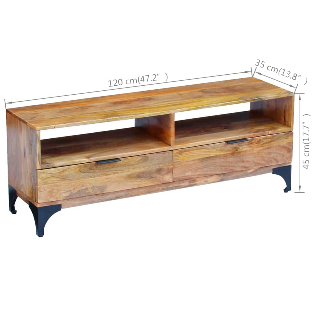 vidaXL TV stolík z mangového dreva, 120 x 35 x 45 cm