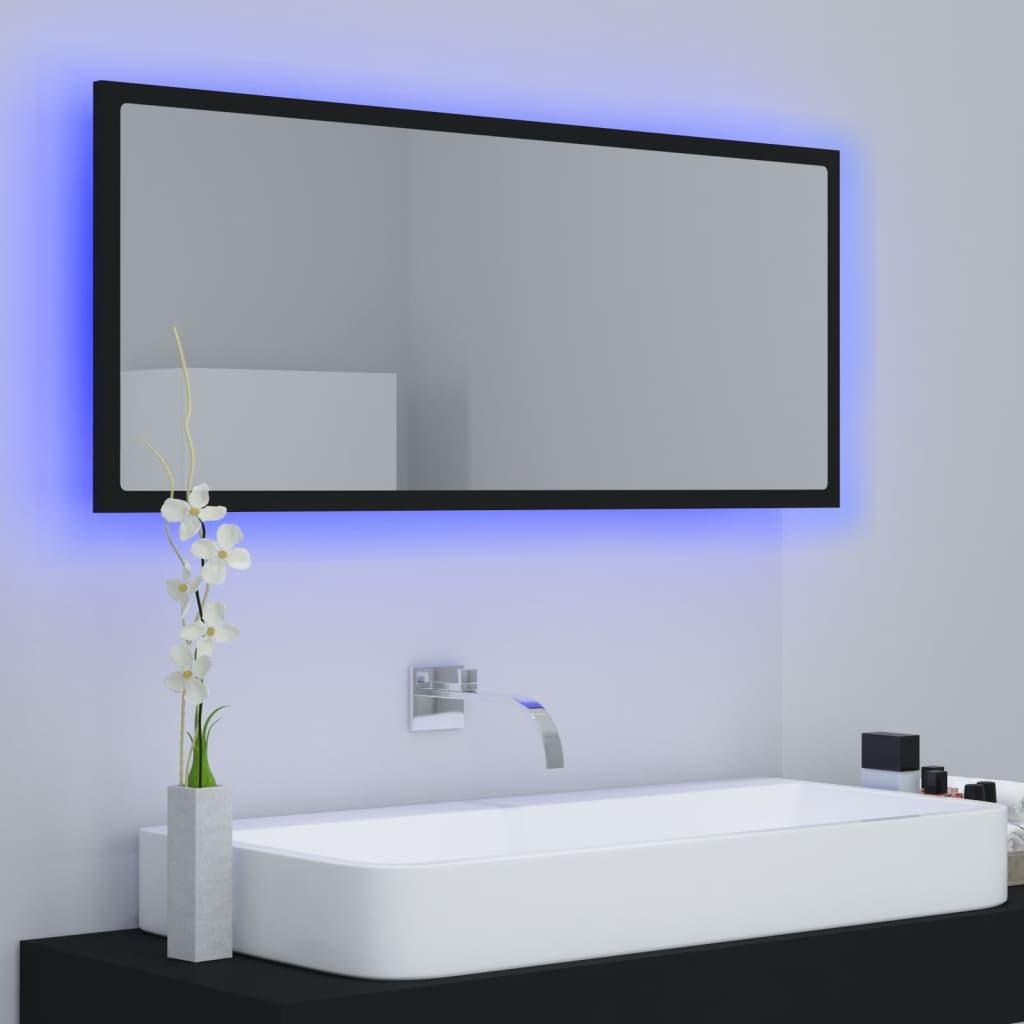 vidaXL LED kúpeľňové zrkadlo čierne 100x8,5x37 cm drevotrieska