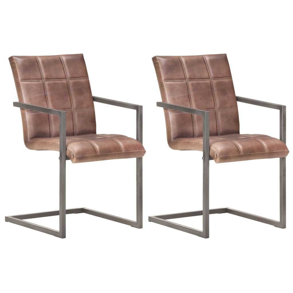 vidaXL Konzolové jedálenské stoličky 2 ks ošúchané hnedé pravá koža