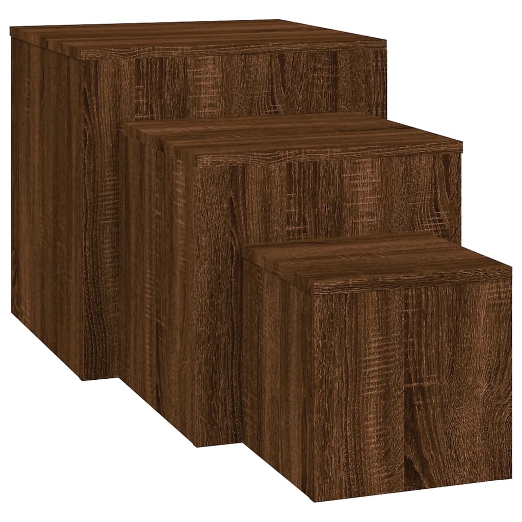 vidaXL Bočné stolíky 3 ks hnedý dub spracované drevo