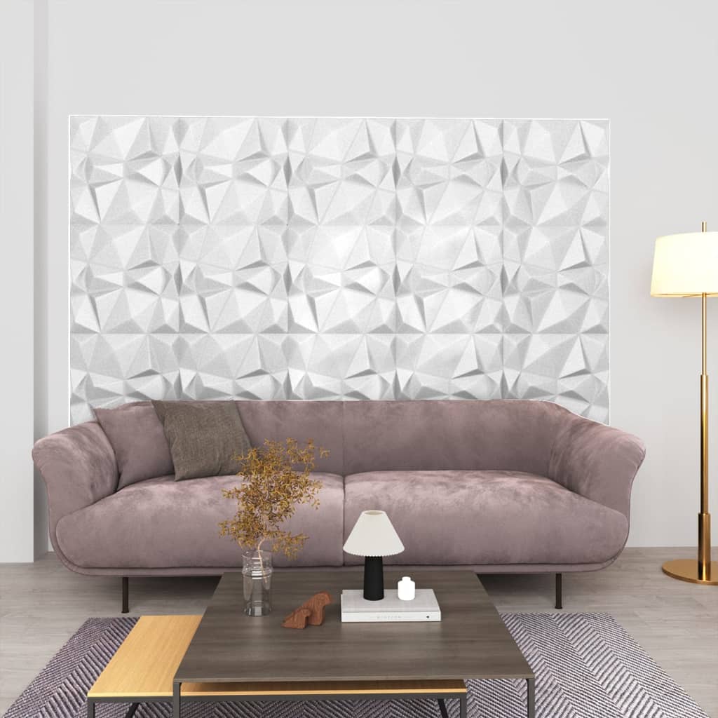 vidaXL 3D nástenné panely 48 ks 50x50 cm, diamantové, biele 12 m²