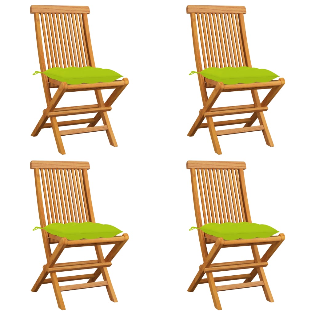 vidaXL Záhradné stoličky bledozelené podložky 4 ks tíkový masív