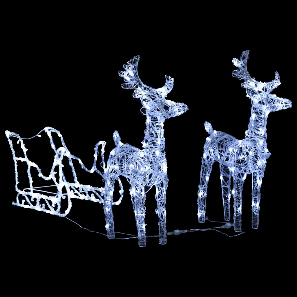 vidaXL Vianočná dekorácia so sobmi a saňami 160 LED, 130 cm, akryl