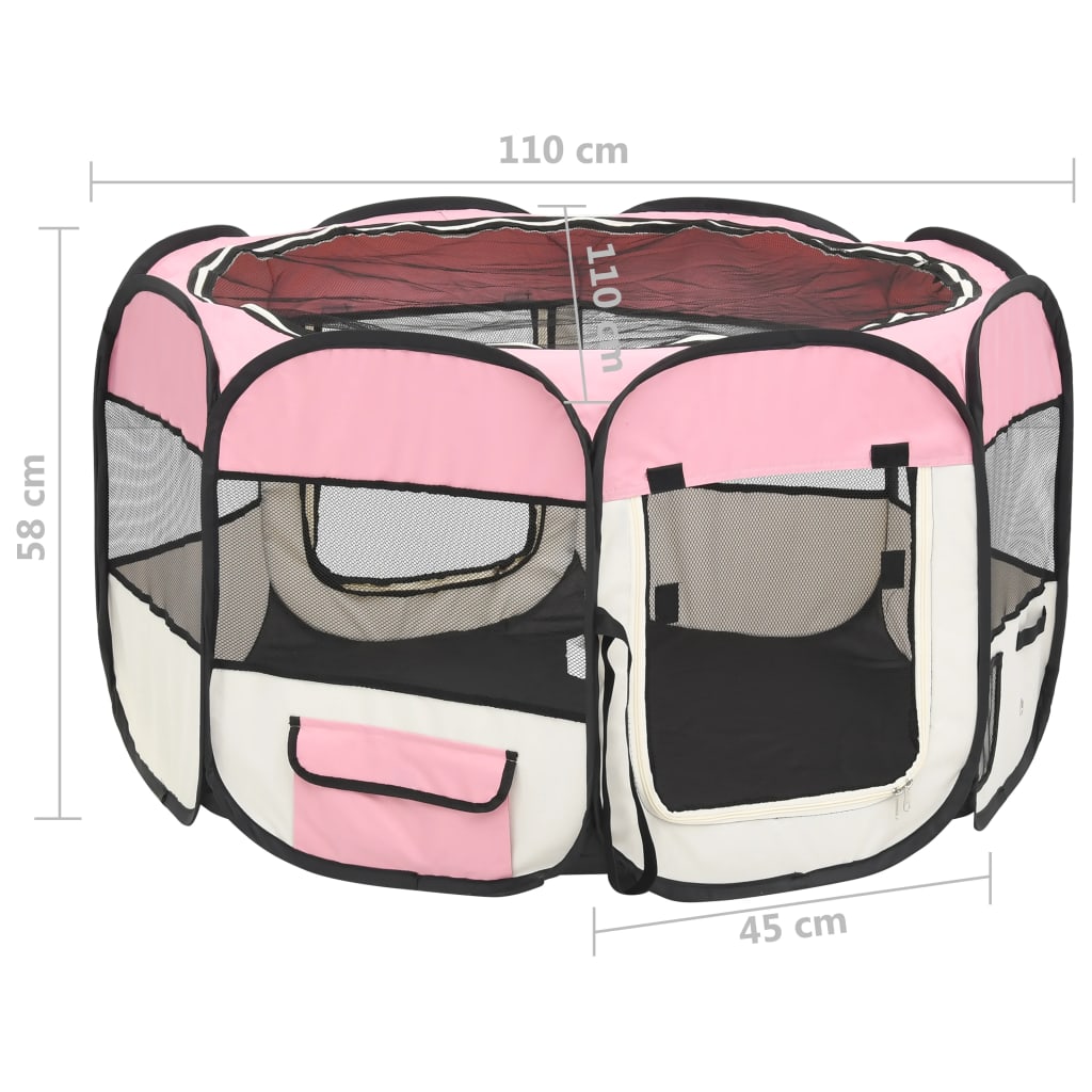 vidaXL Skladacia ohrádka pre psa s prenosnou taškou ružová 110x110x58 cm