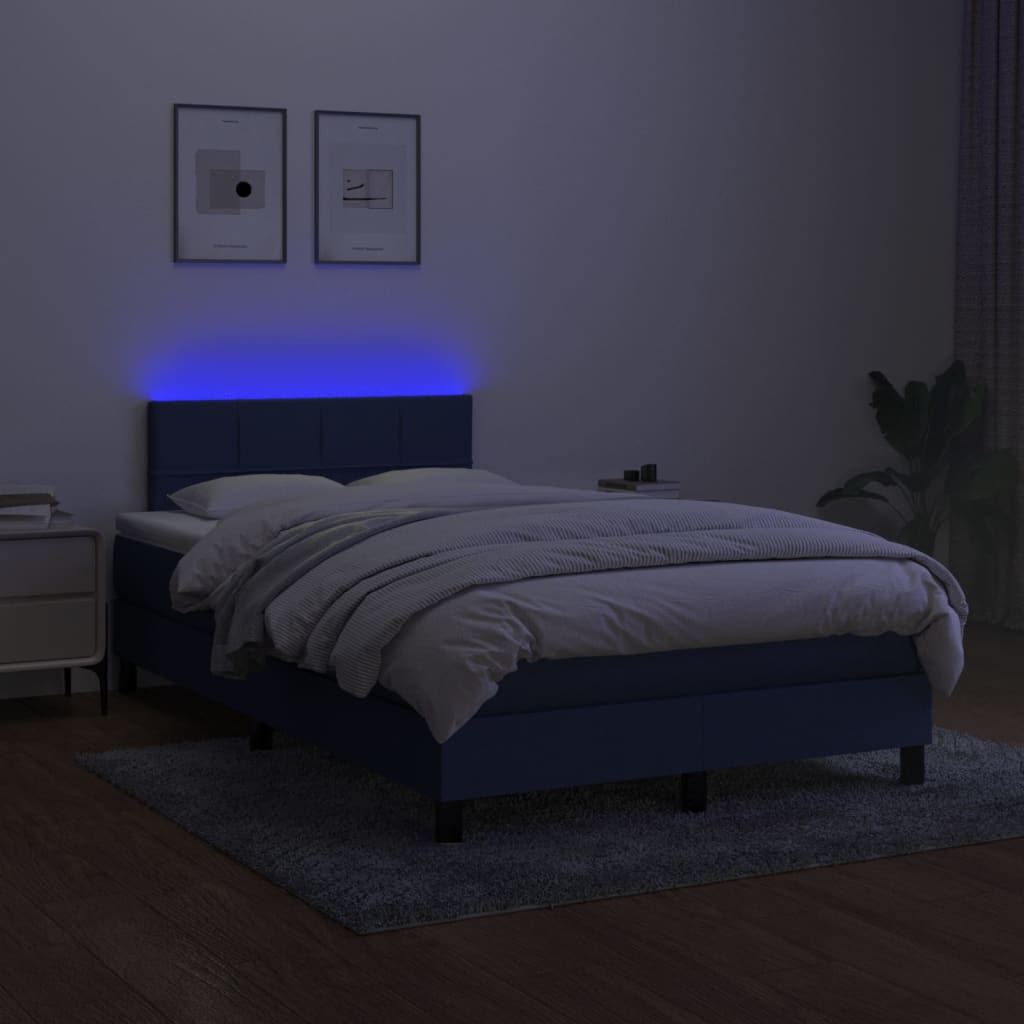 vidaXL Posteľ boxsping s matracom a LED modrá 120x200 cm látka