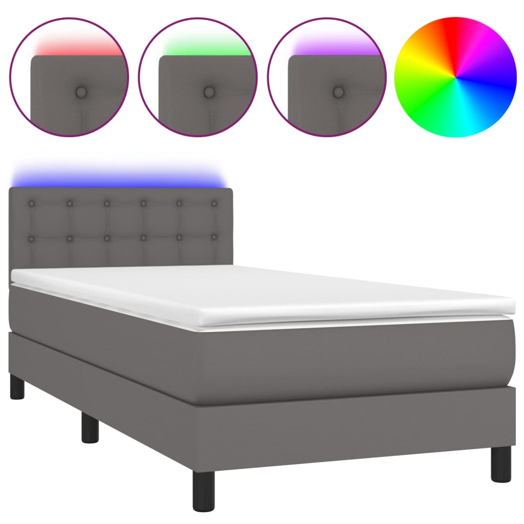 vidaXL Boxspring posteľ s matracom a LED sivá 80x200 cm umelá koža