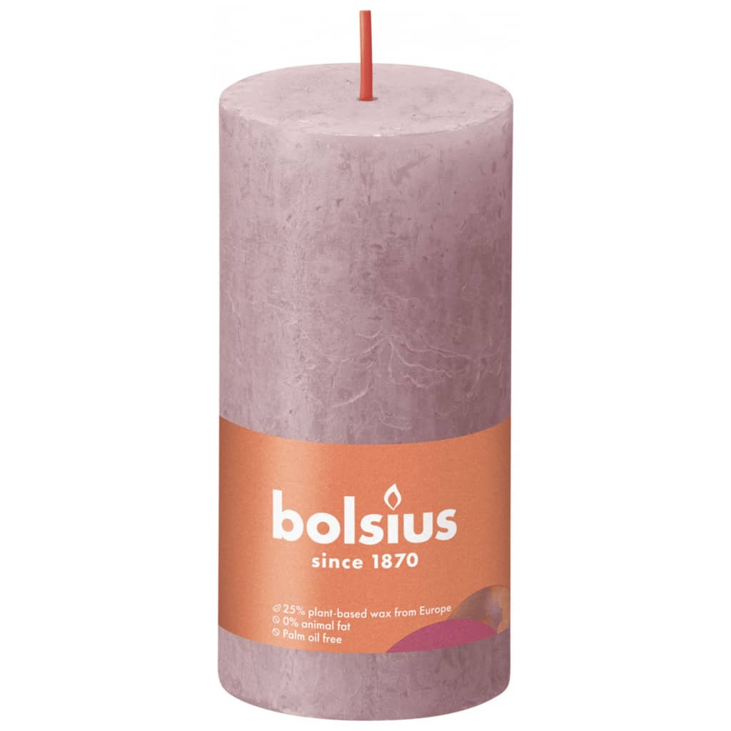 Bolsius Rustikálne valcové sviečky Shine 8ks 100x50mm, popolavo ružové