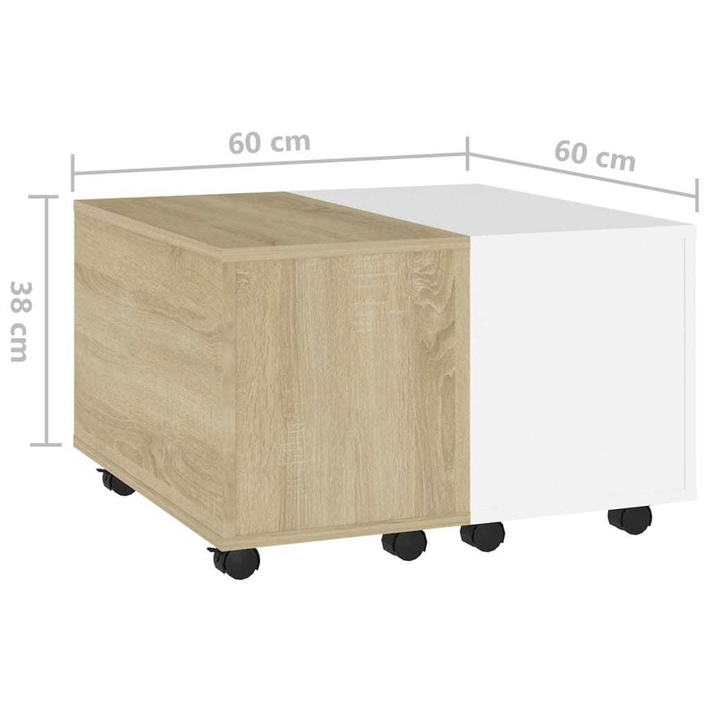 vidaXL Konferenčný stolík biely a dub sonoma 60x60x38 cm drevotrieska