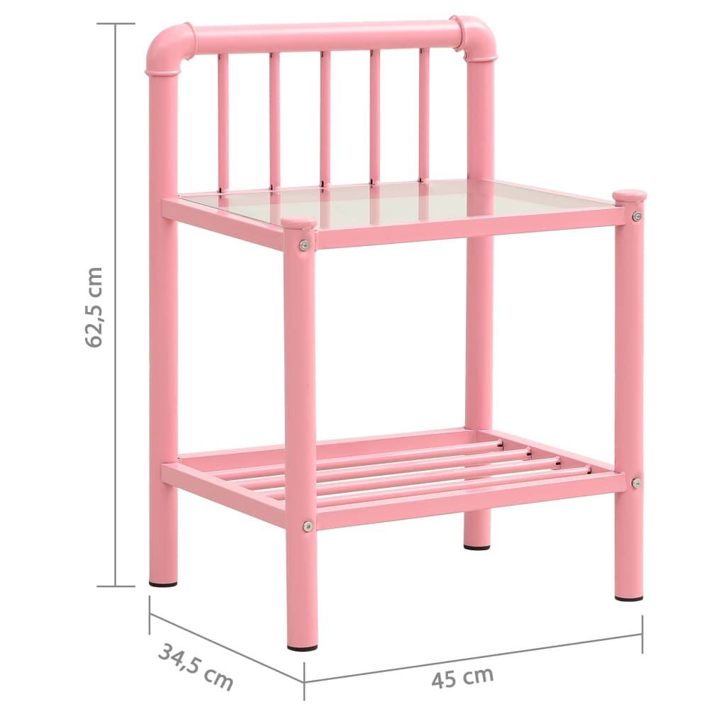 vidaXL Nočný stolík ružový a priehľadný 45x34,5x62,5 cm kov a sklo