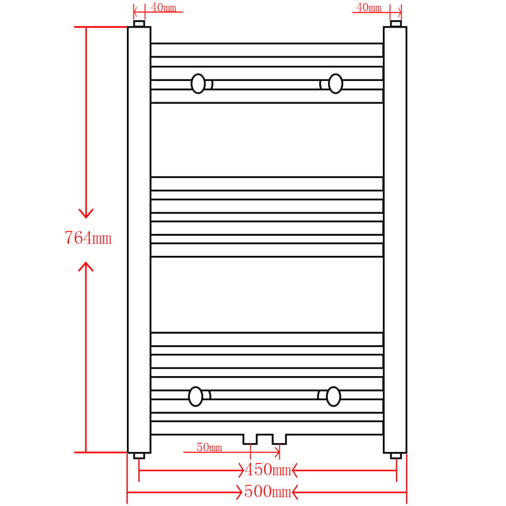Sivý rebríkový radiátor na centrálne vykurovanie, rovný 500x764 mm