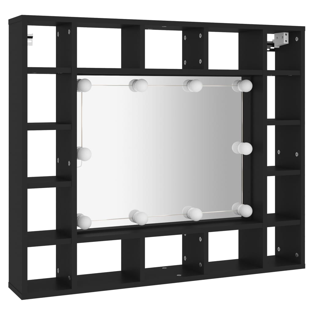 vidaXL LED zrkadlová skrinka čierna 91x15x76,5 cm