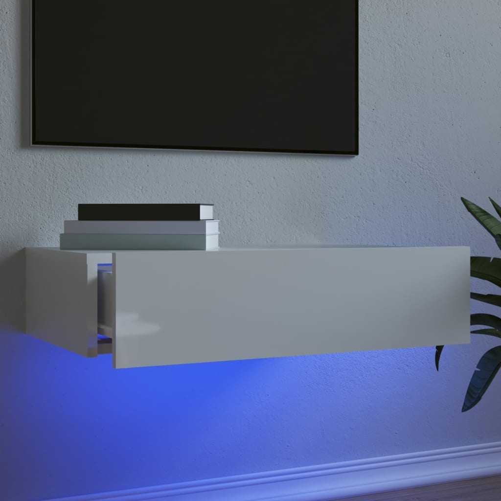 vidaXL TV skrinka s LED svetlami lesklá biela 60x35x15,5 cm