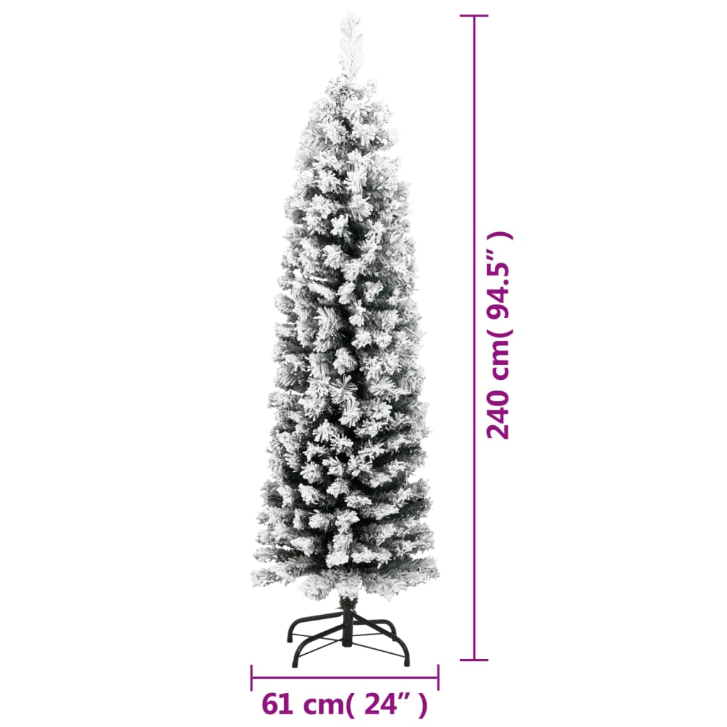 vidaXL Úzky umelý vianočný stromček, zasnežený, zelený 240 cm, PVC
