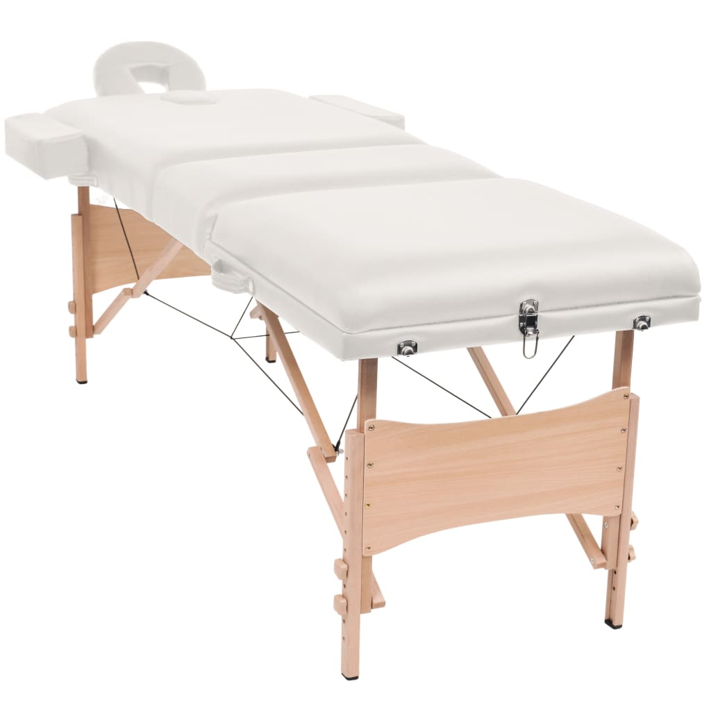 vidaXL Skladací masážny stôl, 3 zóny, 10 cm hrubý, biely