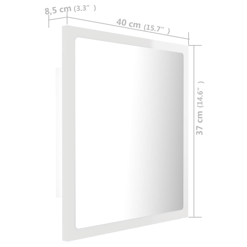 vidaXL Kúpeľňové zrkadlo s LED, lesklé biele 40x8,5x37cm, akryl